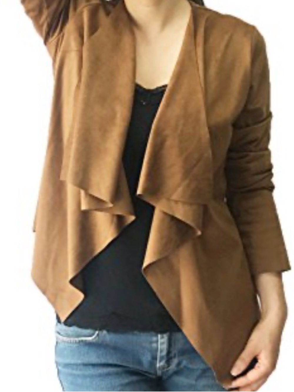 Women's Draped Open Front Jacket - Brown